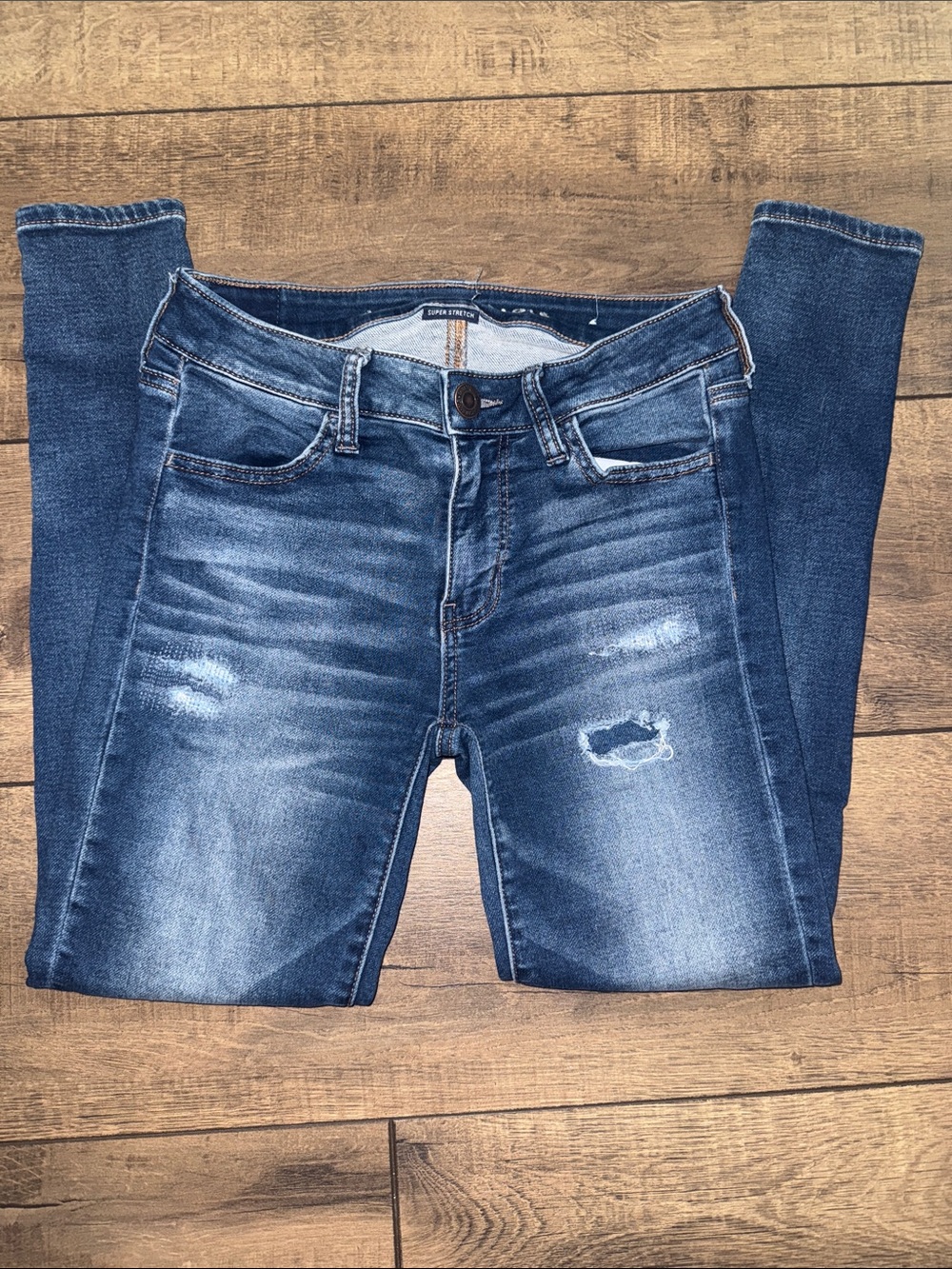 American Eagle Outfitters Dark Blue Distressed Skinny Jeans